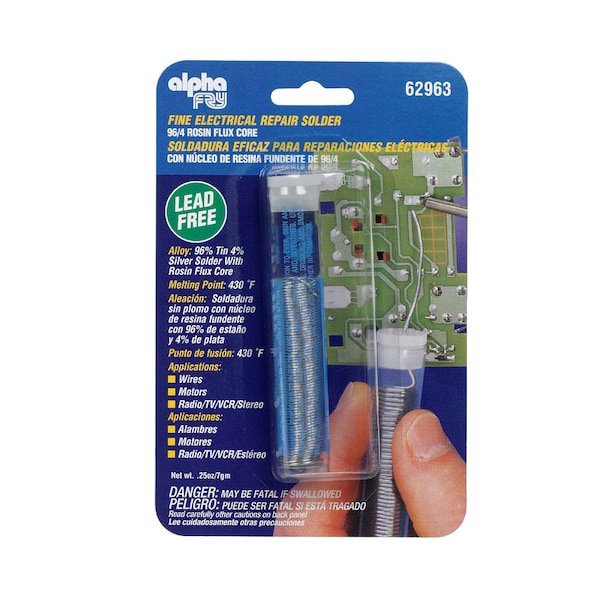 Alpha Metals Alpha Fry 0.25 oz Lead-Free Repair Solder 0.03 in. D Tin/Silver 1 pc 62963 - main